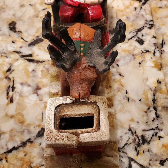 Cast Iron Santa & Reindeer Mechanical Coin Bank VTG Collectible Holidays VIDEO - Picture 5 of 11